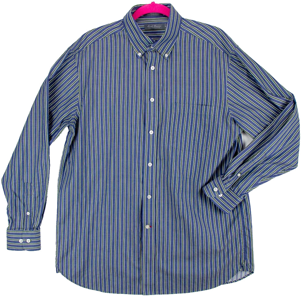 Daniel Cremieux Men’s Large Striped Button Down Shirt Navy Cotton Long Sleeve